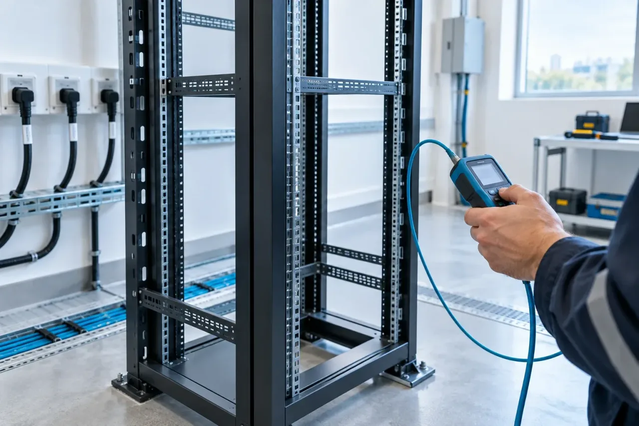 Illustrative rack capacity and connectivity inspection with a handheld tester